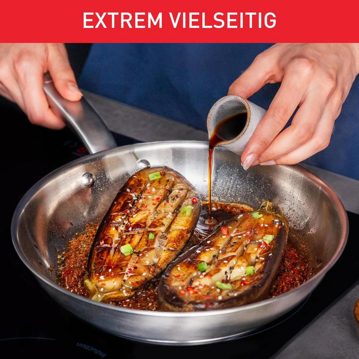 BRATPFANNE E49206 28cm Edelstahl, Unbeschichtet, Induktionsgeeignet, Genieteter Edelstahlgriff, Profi Pfanne, Ideal zum Anbraten & Saucen Zubereiten - Silberfarben, Metall (28cm) - Tefal