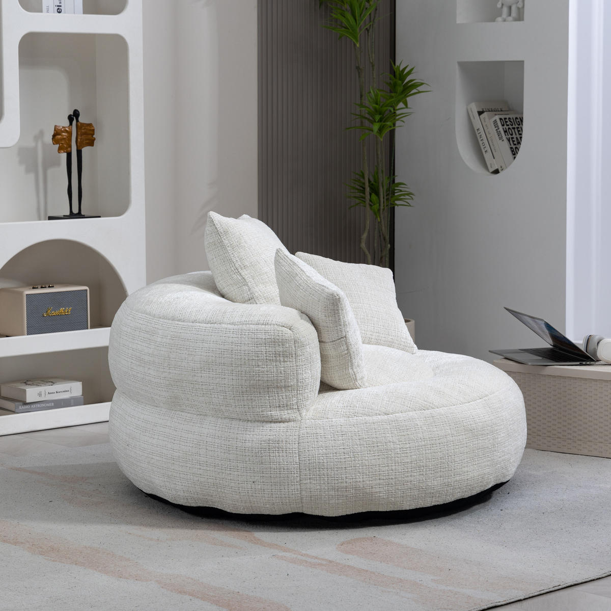SITZSACK 108/108/52 cm mit hoher Rückenlehne und Armlehnen aus Chenille, Beige - Beige, Textil (108/52/108cm) - Modfu
