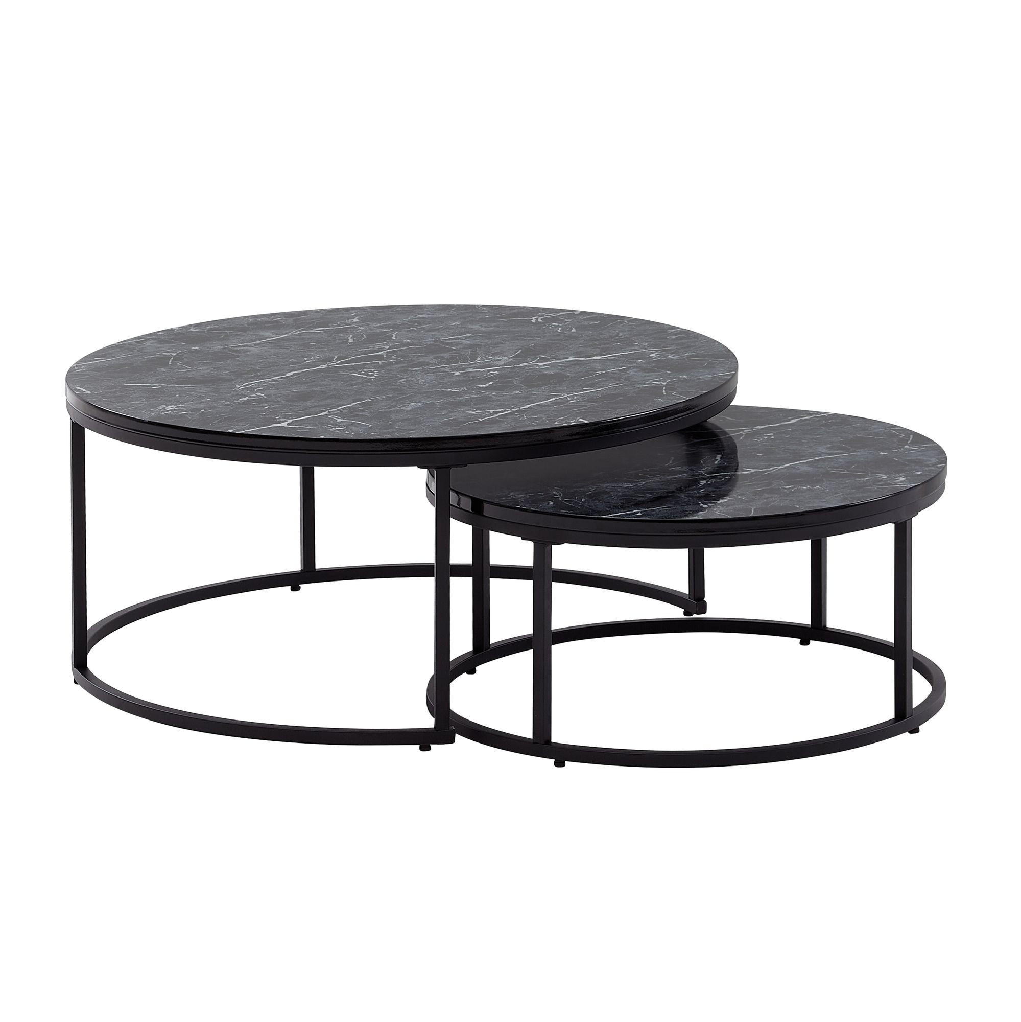 COUCHTISCH 2er Set Marmoroptik Metall Eichenholz Ineinanderschiebbar, Schwarz 80x80x36 cm - Schwarz, Holz/Metall (80/80/36cm) - KADIMA DESIGN