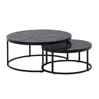COUCHTISCH 2er Set Marmoroptik Metall Eichenholz Ineinanderschiebbar, Schwarz 80x80x36 cm - Schwarz, Holz/Metall (80/80/36cm) - KADIMA DESIGN