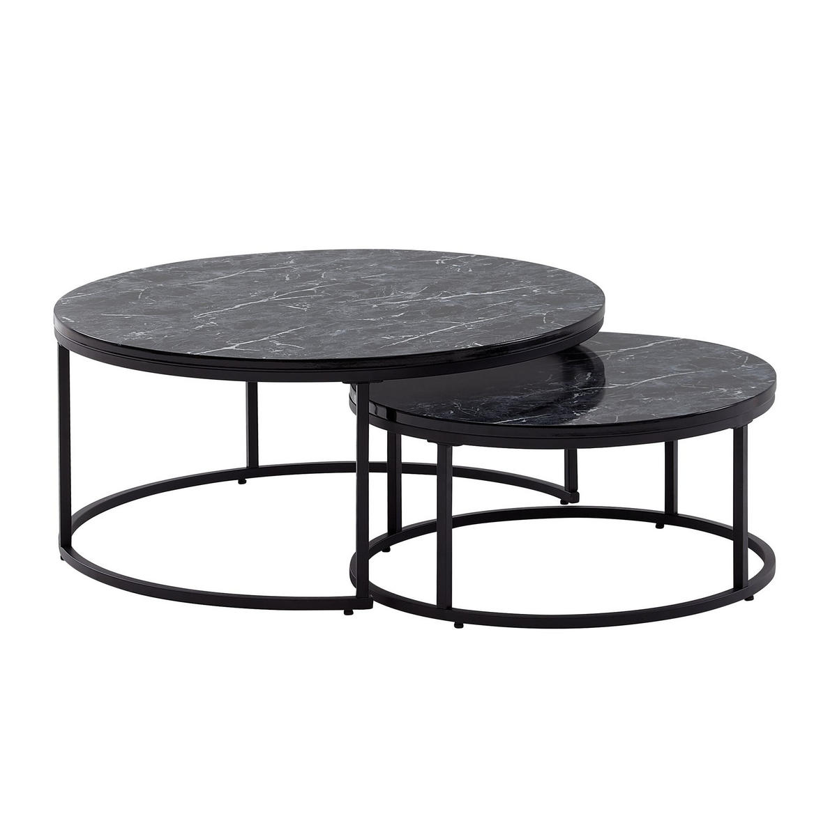 COUCHTISCH 2er Set Marmoroptik Metall Eichenholz Ineinanderschiebbar, Schwarz 80x80x36 cm - Schwarz, Holz/Metall (80/80/36cm) - KADIMA DESIGN