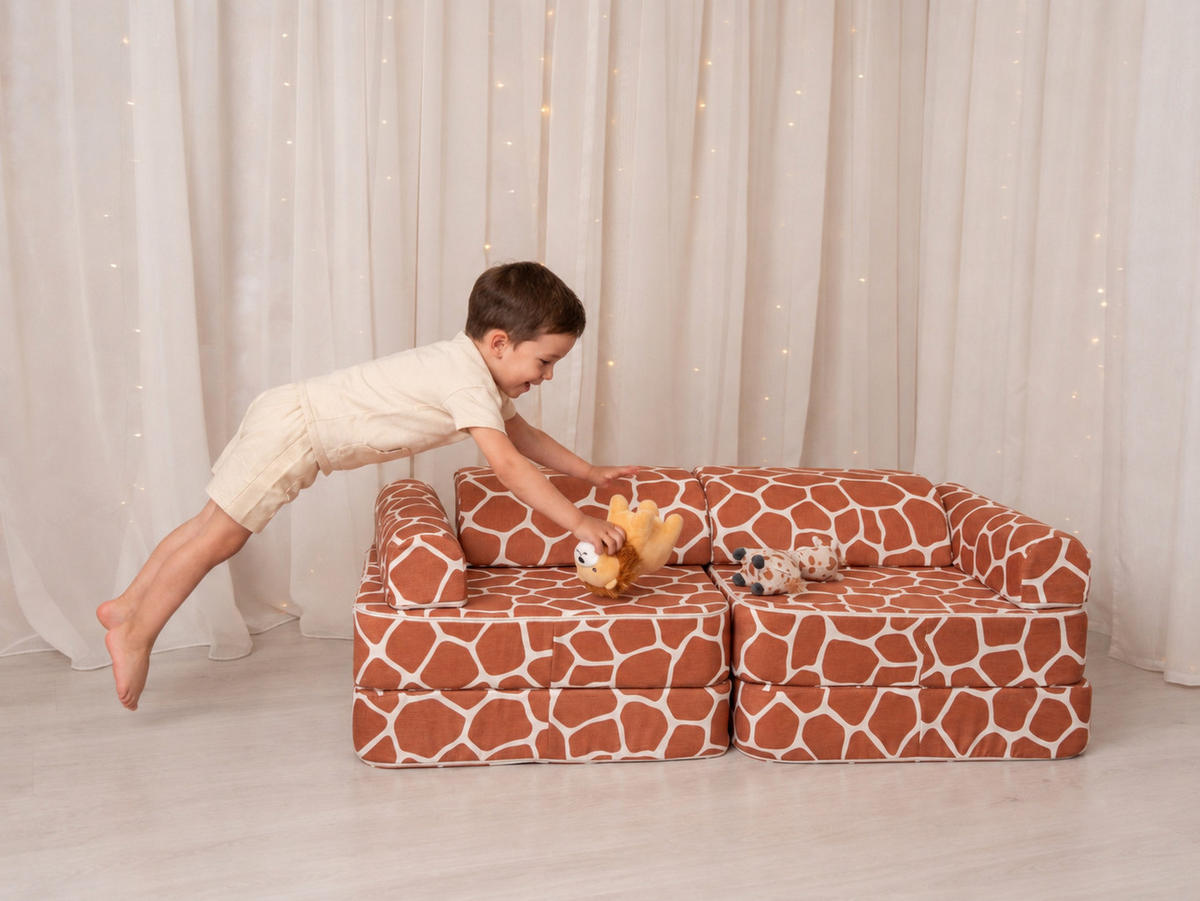MODULARES Kindersofa Giraffe 120 cm – 6-teiliges Spielsofa mit abnehmbaren Bezügen - Multicolor, Textil (120/50/60cm) - Bees & Blooms