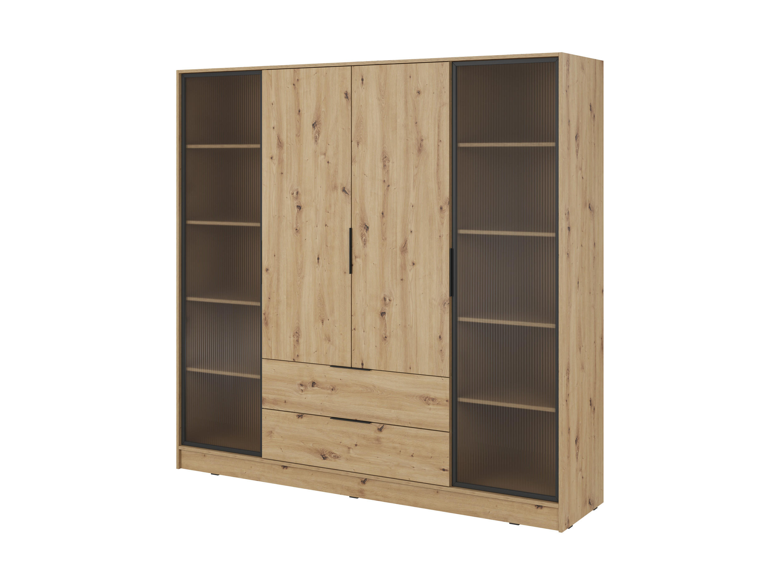 DREHTÜRENSCHRANK - Sevia Eiche Artisan – mit Vitrinen an den Seiten - Eiche Artisan, Holzwerkstoff (206/200/51cm) - Möblo
