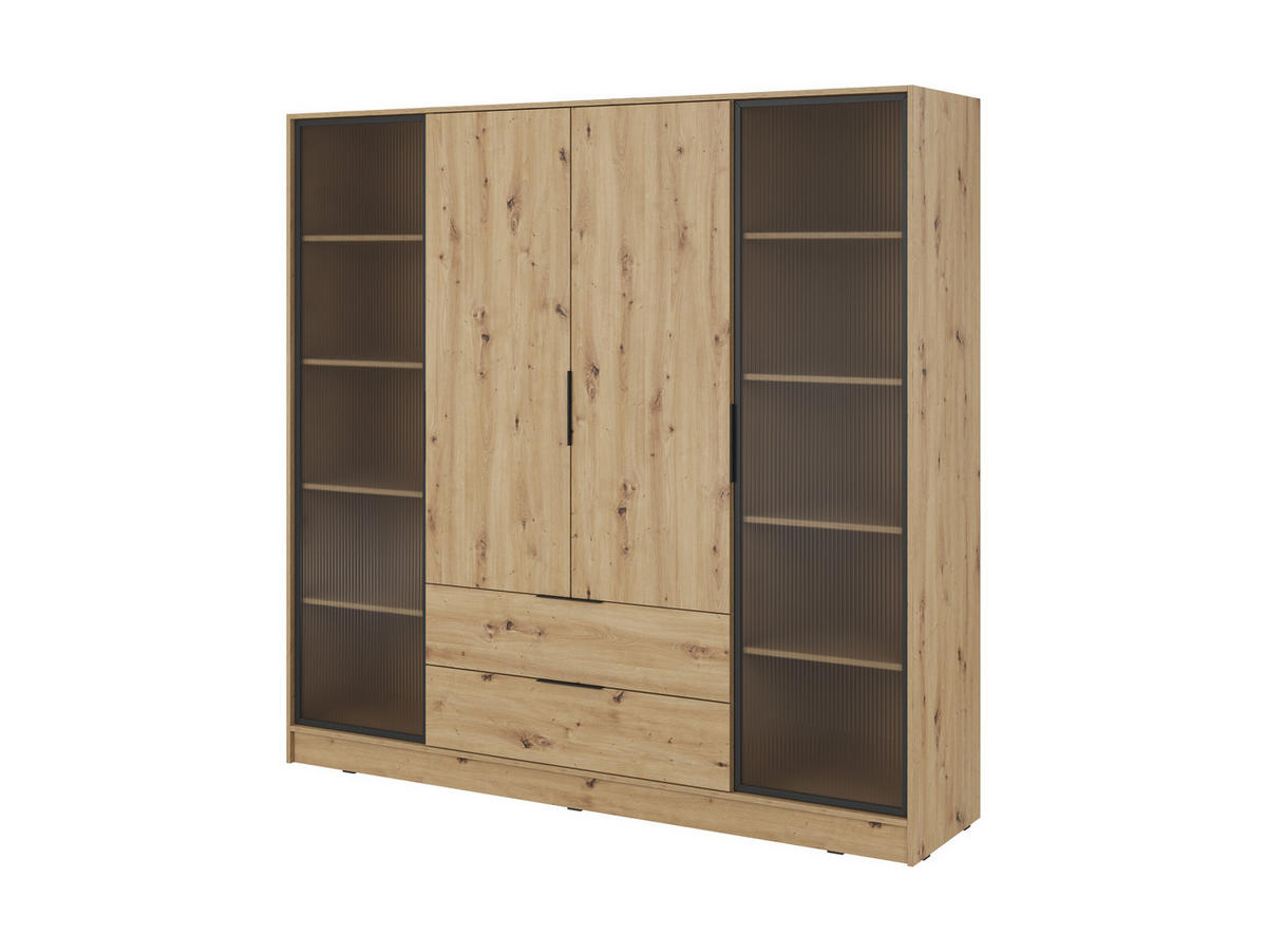 DREHTÜRENSCHRANK - Sevia Eiche Artisan – mit Vitrinen an den Seiten - Eiche Artisan, Holzwerkstoff (206/200/51cm) - Möblo
