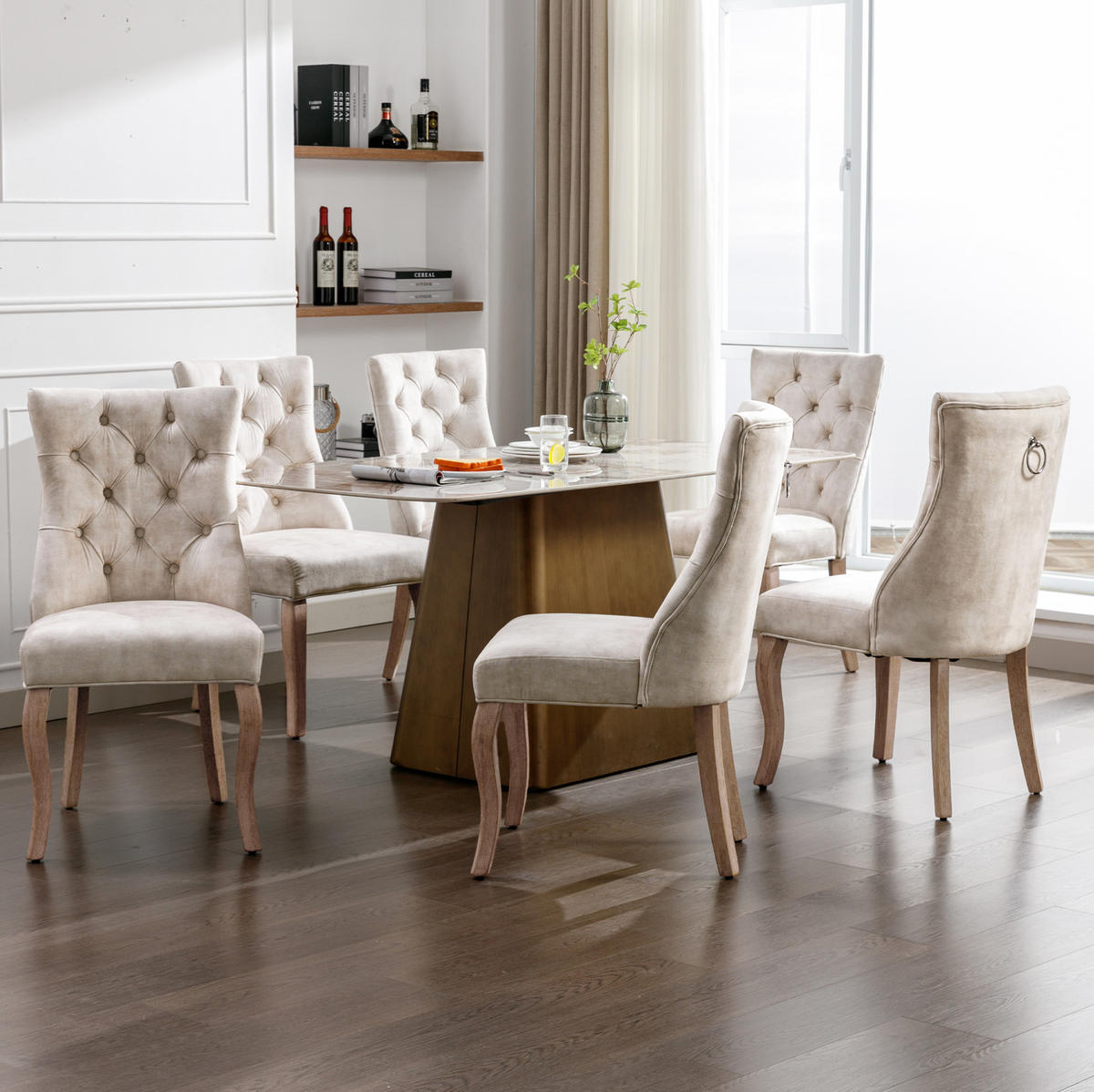 ESSZIMMERSTUHL Samt mit hoher Rückenlehne ca. 51 cm Light Beige 6er-Set - Beige, Metall (51/97/51.1cm) - Meubliv