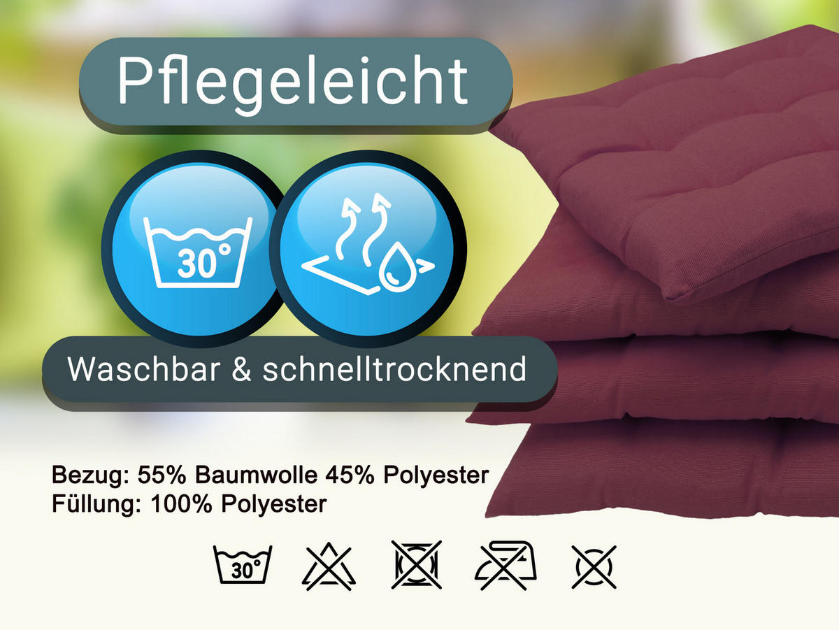 STUHLKISSEN, 4er-Set, 40x40 cm, Violett - Pflaume, Textil (40/40/3cm) - Zollner
