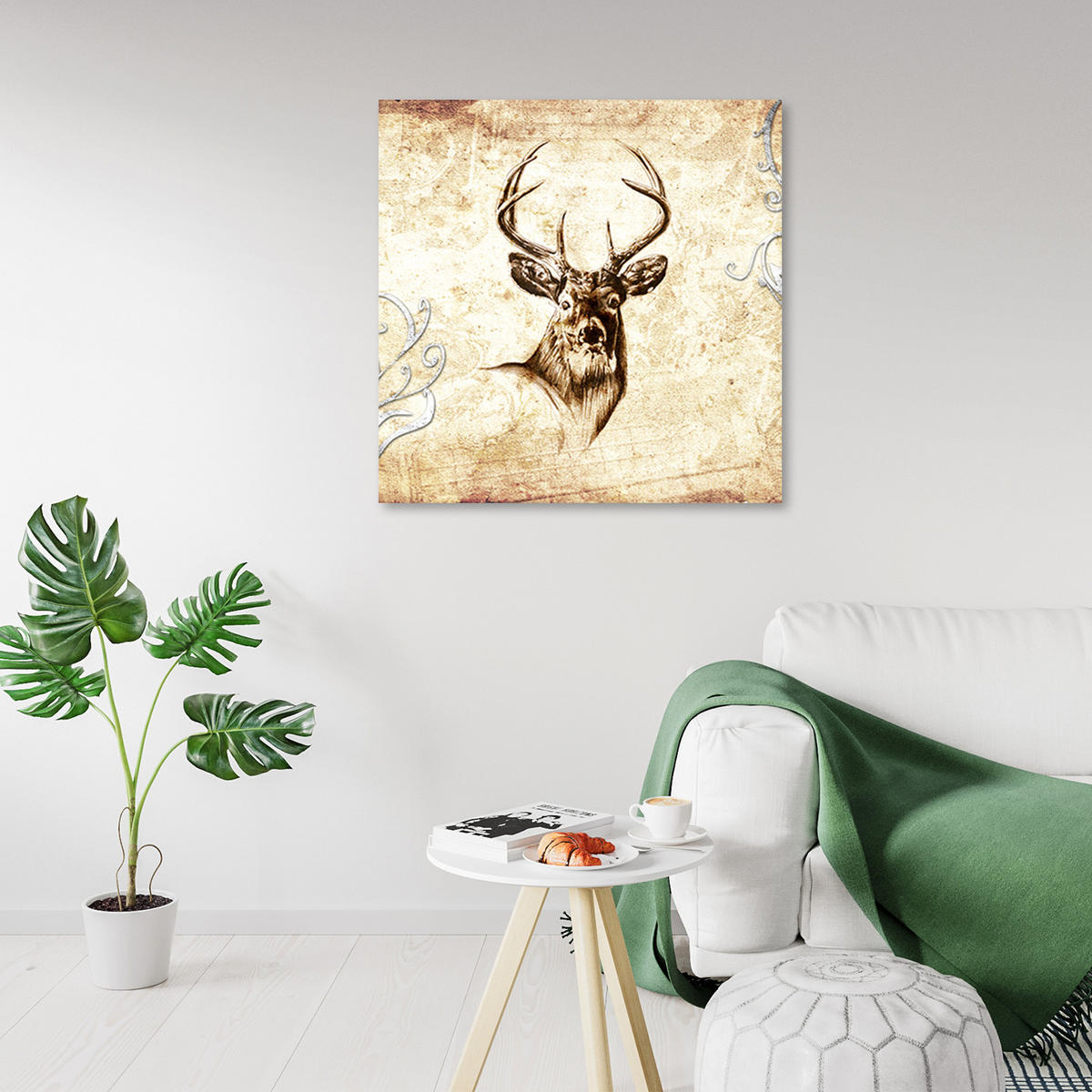 WANDBILD vintage hirsch - Beige, Textil (50/50cm) - Feeby