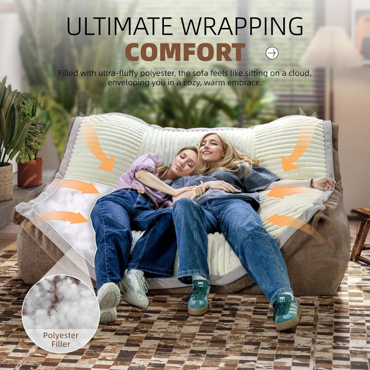 SITZSACKSOFA 2-Sitzer Cord - Beige, Textil (136/64/168cm) - Vercart