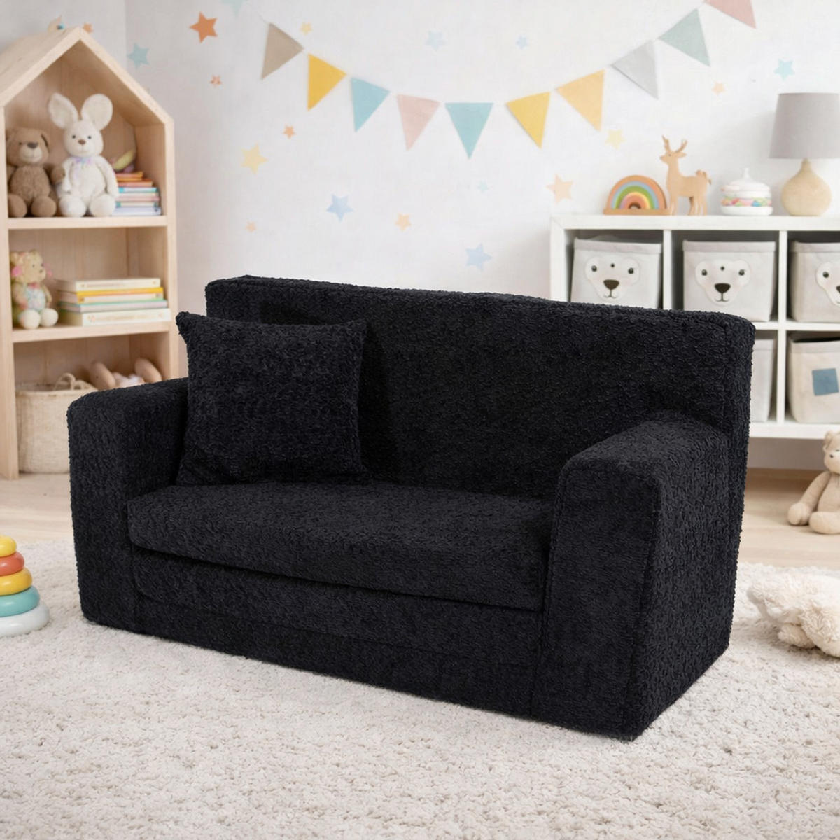 KINDERSOFA David – Stilvoller Komfort für das Kinderzimmer - In den Trendfarben - Schwarz, Textil (83/47/43cm) - Fortisline