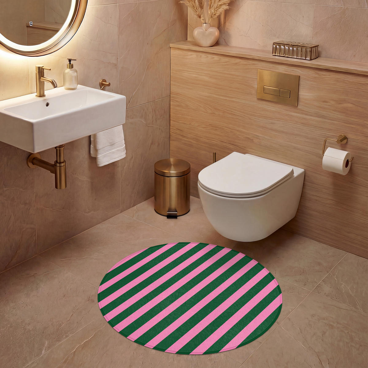 WC-VORLEGER Vertikale Streifen - Grün - Rosa Toilettenteppich 70x70 cm - Multicolor, Kunststoff/Textil (70/70cm) - OnlyWow