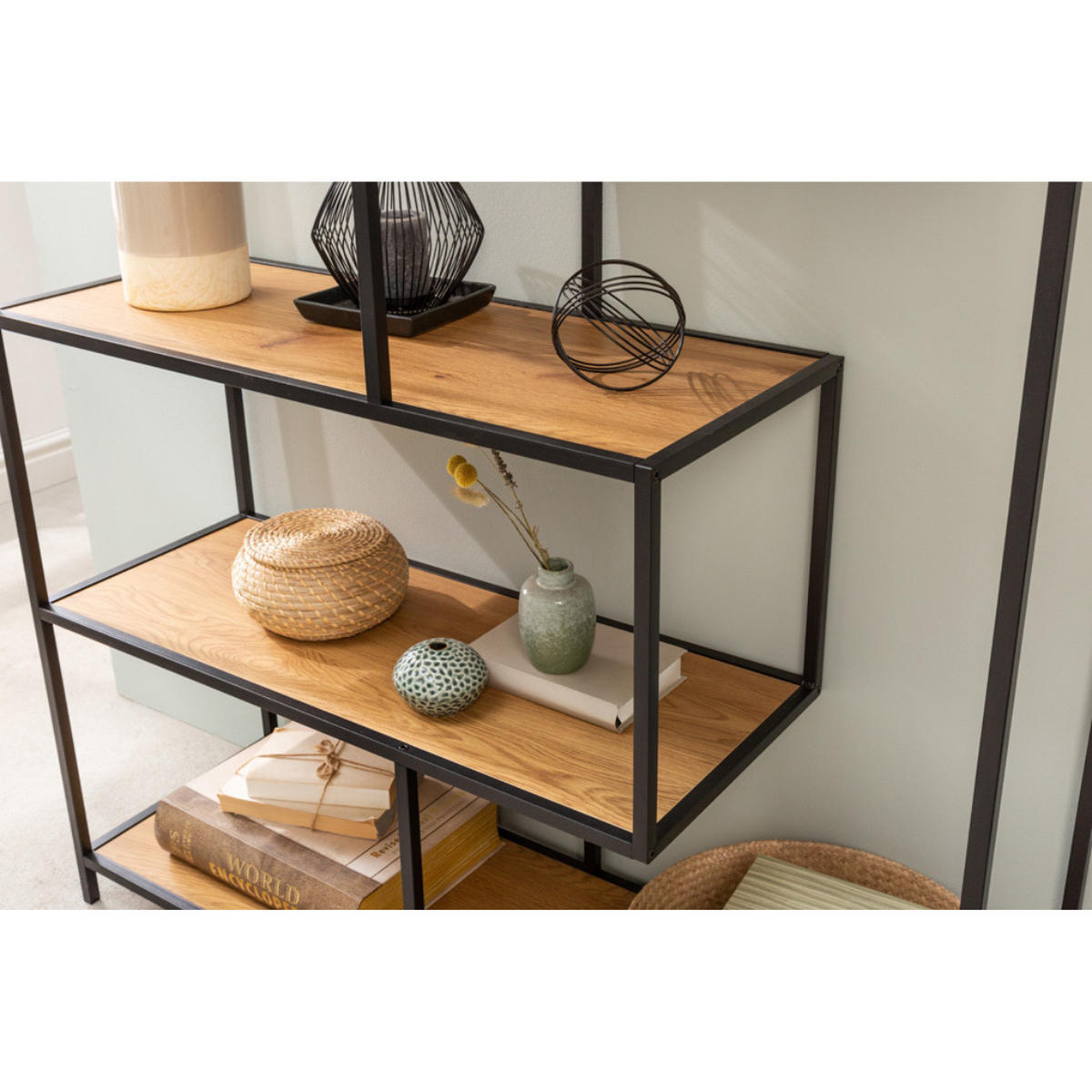 BÜCHERREGAL SLIM LINE Wildeiche 185cm - Schwarz/Braun, Holz/Metall (114/185/35cm) - riess-ambiente