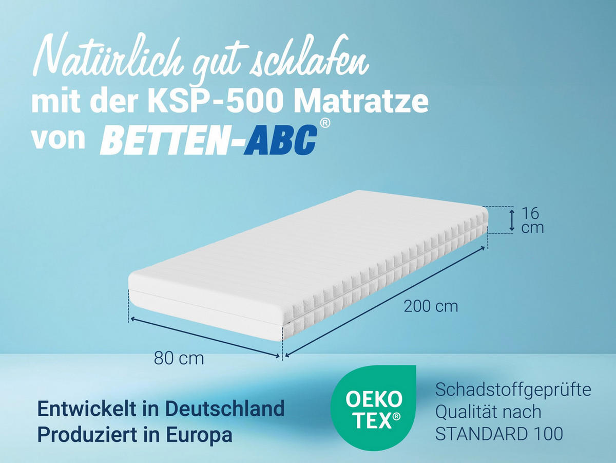 BETTEN-ABC KSP-500 - Das Original - 7-Zonen- Kaltschaummatratze mit waschbaren Klimafaserbezug, Größe: 80x200, Härtegrad: H2 - Weiß, Textil (80/200cm) - Betten-ABC