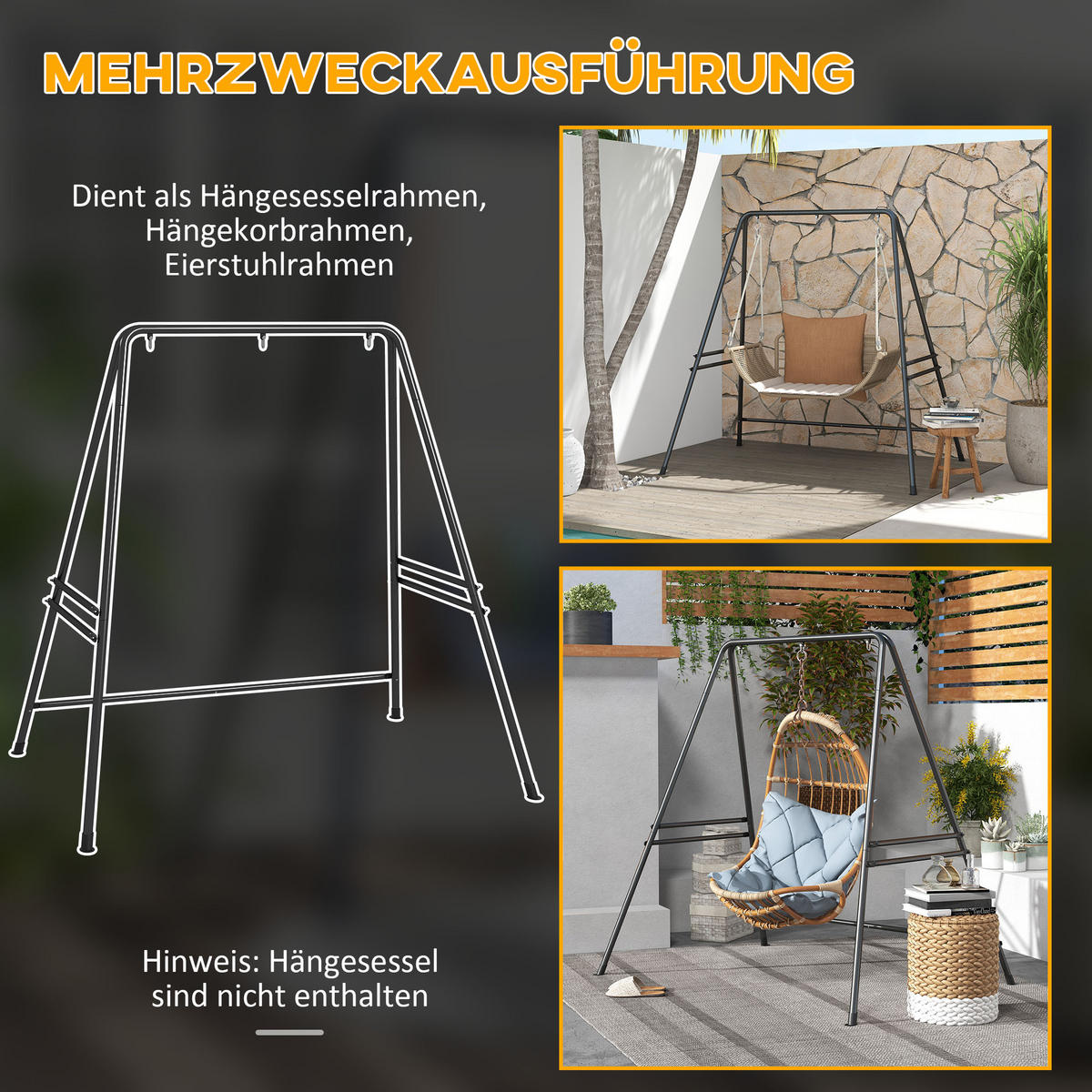 HÄNGESESSELSTÄNDER Schwarz 178.0/143.0/180.0 cm - Schwarz, Metall (178/143/180cm)