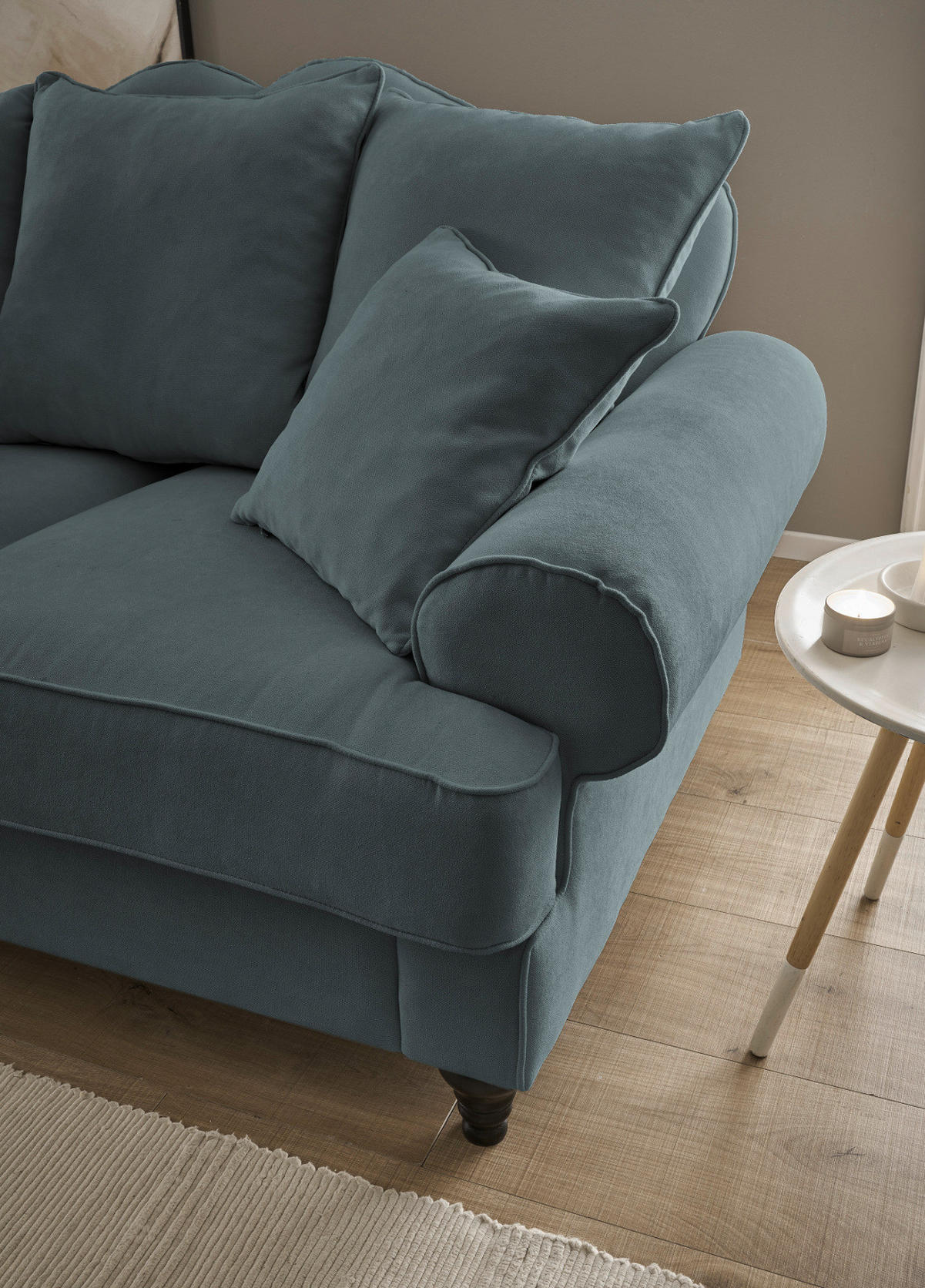 SOFA grau Landhaus, Couch 3,5-Sitzer 230 cm - Grau, Holz/Textil (230/95/100cm) - Furn.Design