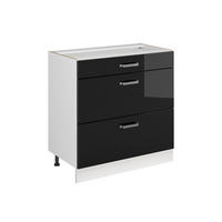 KÜCHENUNTERSCHRANK R-Line, Schwarz Hochglanz/Weiß, 80 cm mit 3 Schubladen ohne Arbeitsplatte - Schwarz Hochglanz/Weiß, Holzwerkstoff (80/81.6/46cm) - Vicco