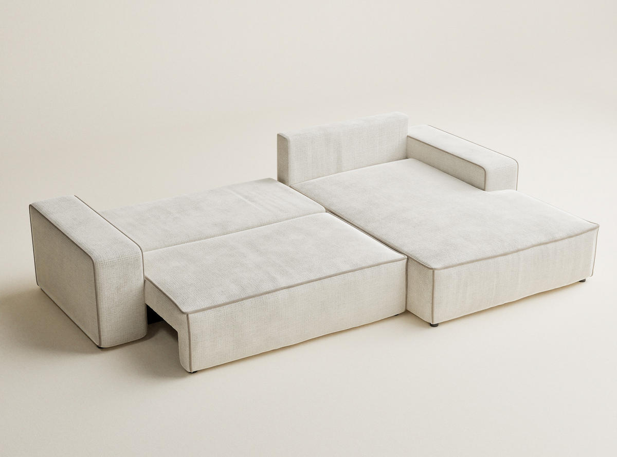 ECKSOFA MIT SCHLAFFUNKTION Modo Beige Chenille-Stoff - Rechts Seite - Ecru/Beige, Holz/Holzwerkstoff (294/185cm) - Maison de Reve