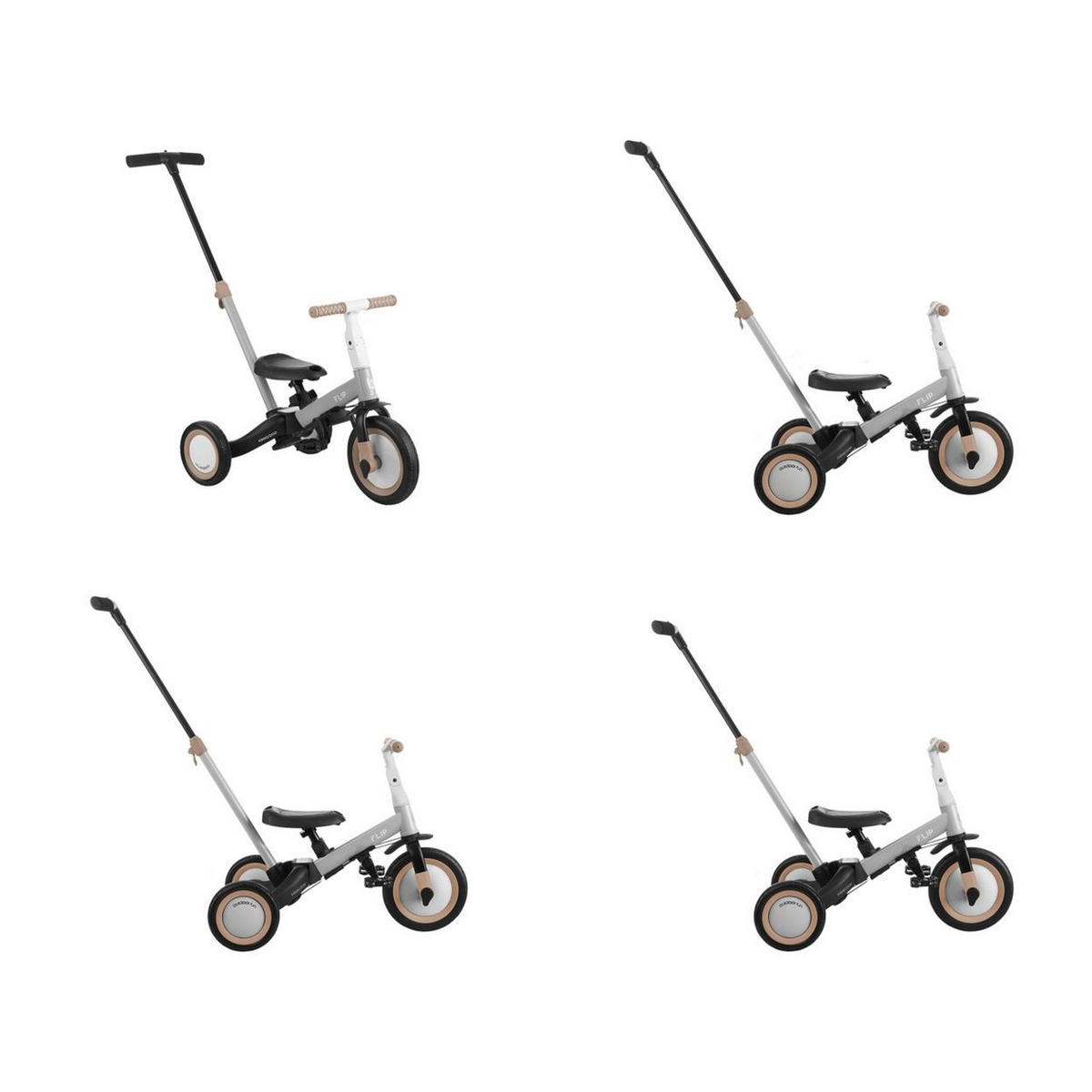 DREIRAD Flip 5 in 1 grau Stahlrahmen, rutschfeste Griffe, verstellbar - Grau, Metall (69/45/78cm) - Kikka boo