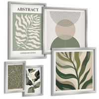 BILDER SET 5er Set - 50x50 cm & 20x30 cm & 40x60 cm Silberner Rahmen - Blätter geometrische Formen abstrakt - Silberfarben, Kunststoff (40/60cm) - TULUP