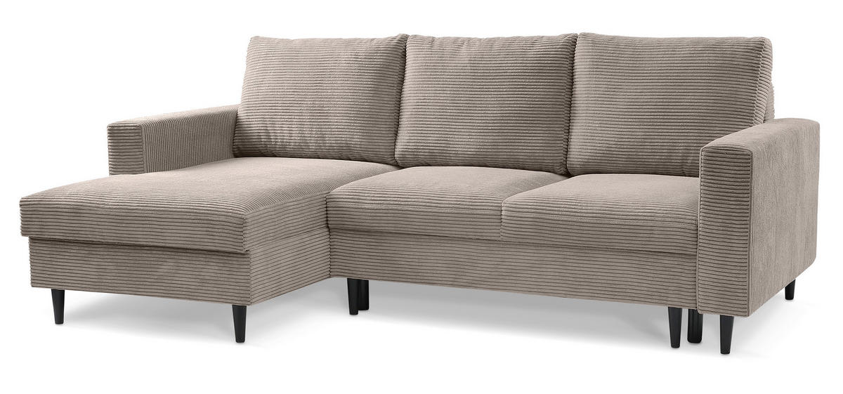 ECKSOFA Nalika Beige mit Cordbezug - Beige/Schwarz, Holz/Textil (230/143cm) - Selsey