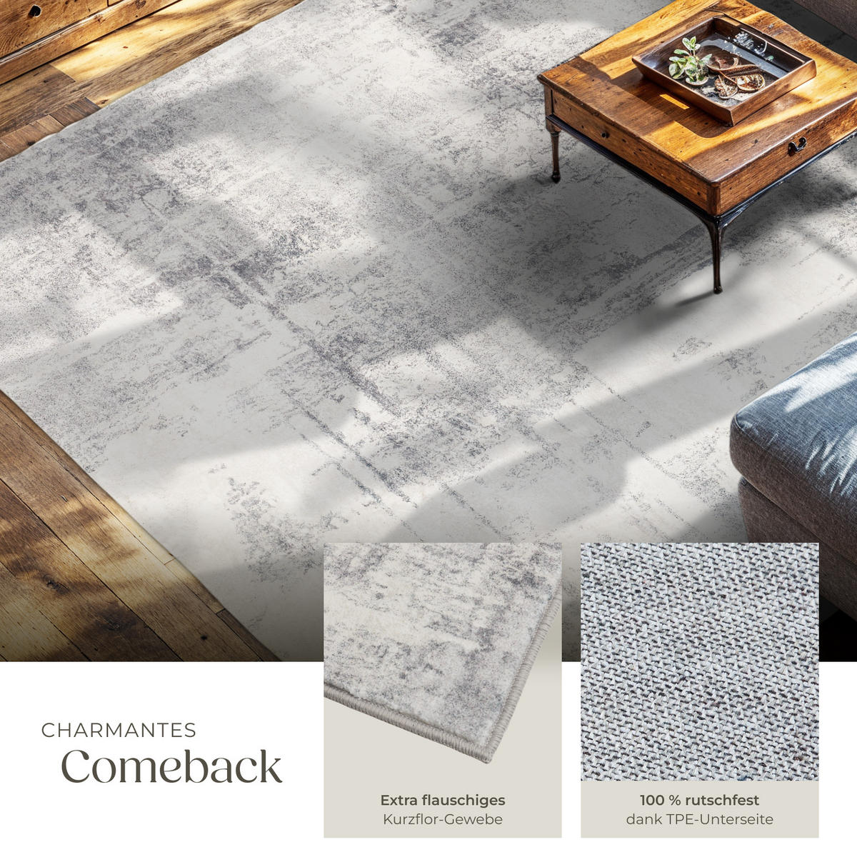 TEPPICH Vintage Design Nadira,rutschfeste Unterseite,beige/grau - Beige/Grau, Textil (240/340cm) - tectake