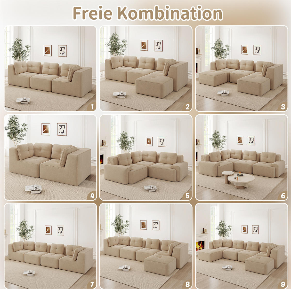 ECKSOFA 297/177/69 cm Beige aus Cord mit modularem Design und breiten Armlehnen - Beige, Textil (177/297cm) - OKWISH