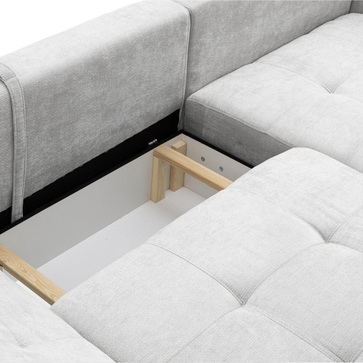 ECKSOFA NICE L Rechts mit Schlaffunktion 137x204 Chenille Hellgrau - Hellgrau/Schwarz, Holz/Textil (165/260cm) - Muffo