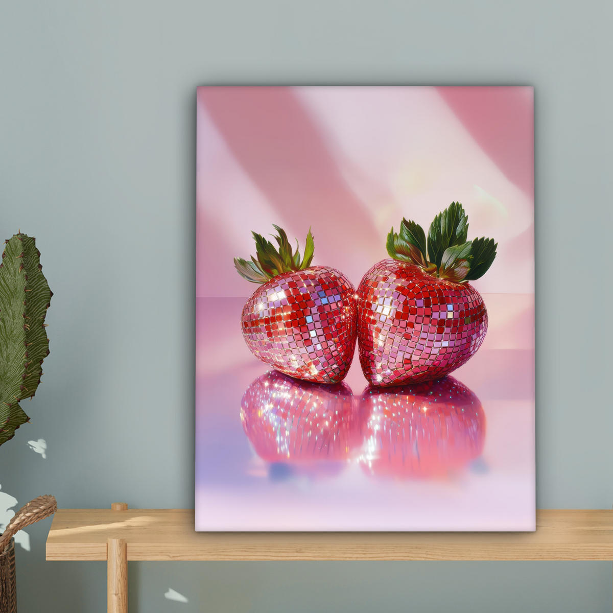 LEINWANDBILD Disco - Obst - Glitzer - Erdbeere 30x40 cm - Pink, Textil (30/40cm) - MuchoWow