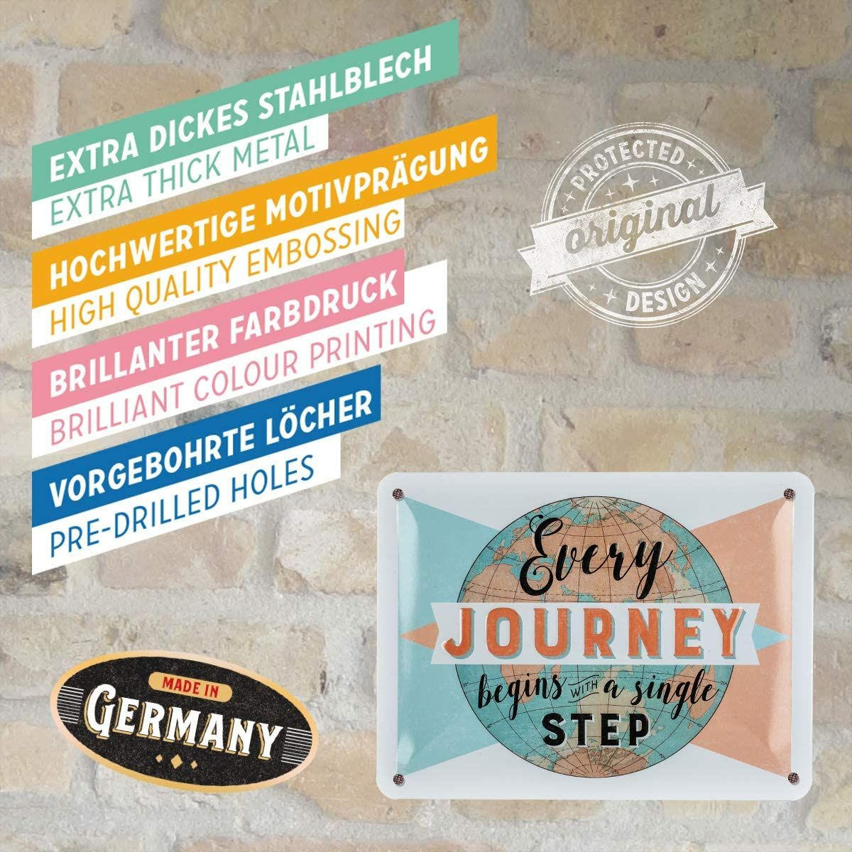 BLECHSCHILD 15/20 cm Word Up Every Journey - Multicolor, Metall (20/15/0.5cm) - Nostalgic-Art