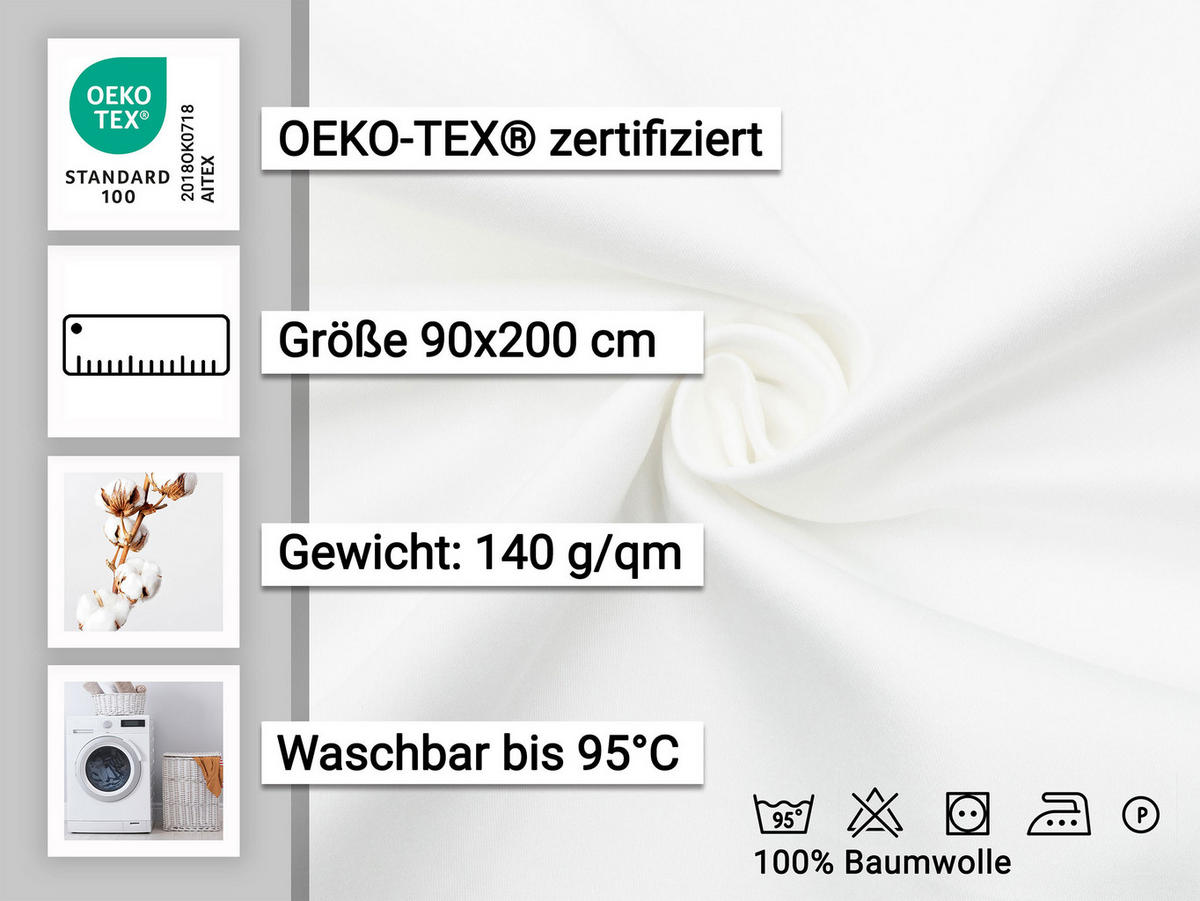 SPANNBETTLAKEN, 90x200 cm, 100% Baumwolle - Weiß, Textil (90/200cm) - Zollner