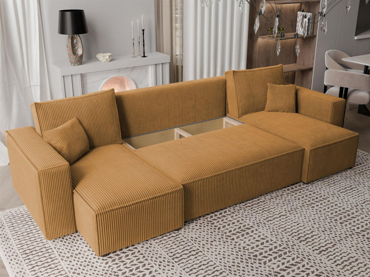 WOHNLANDSCHAFT Adara Schlaffunktion - Gelb, Holzwerkstoff/Textil (312/83/145cm) - Fun Möbel