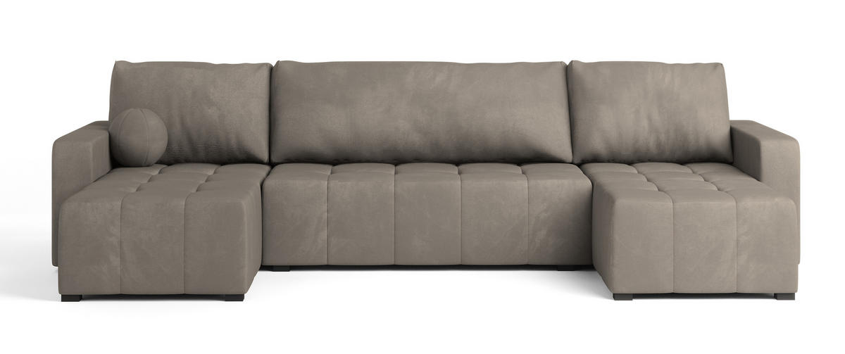 WOHNLANDSCHAFT TOLARI Beige Plüsch-Stoff mit Schlaffunktion - Beige, Holz (295/85/140cm) - MASSENO