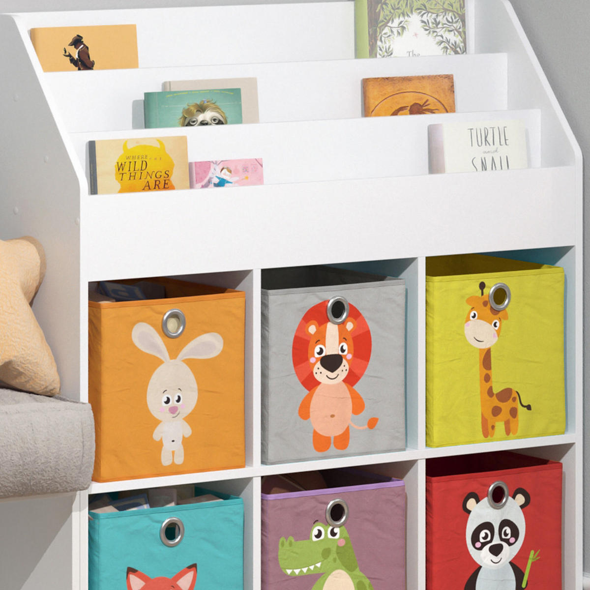 KINDERREGAL Luigi Weiß 107.2 x 114.2 cm mit 6 Faltboxen opt.1 - Weiß, Holzwerkstoff (107.2/114.2/31.2cm) - Vicco