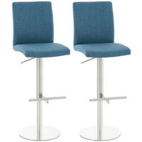 BARHOCKER 2er Set Stoff Blau - Blau/Edelstahlfarben, Textil/Metall (40/93/49cm) - CLP