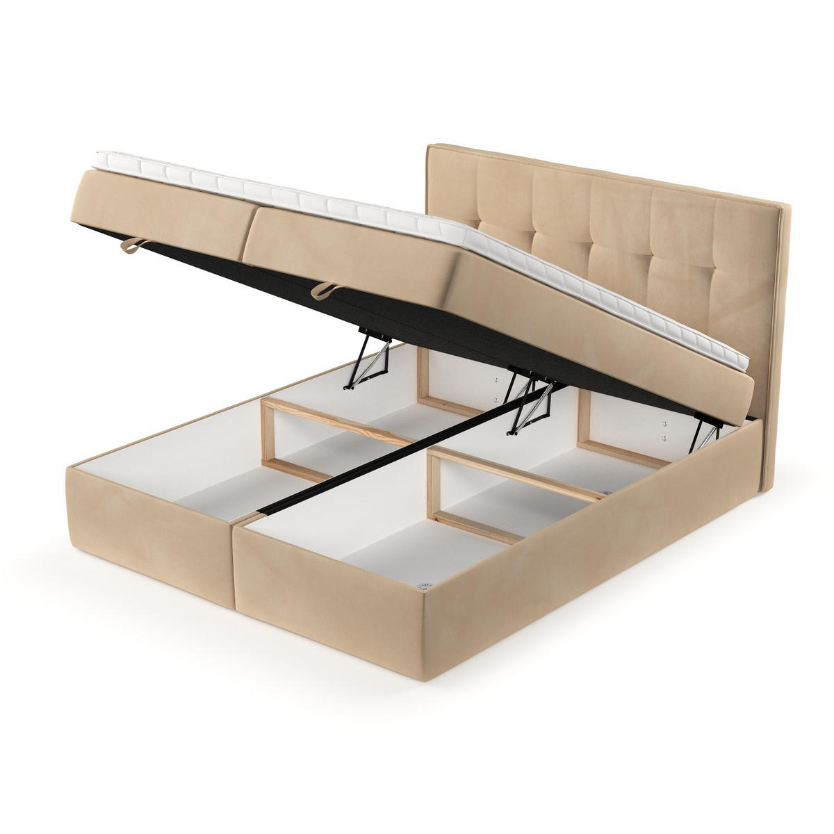 BOXBETT Tivra 180/200 cm Beige im Kronos Stoff - Beige/Schwarz, Holz/Holzwerkstoff (180/200cm) - AltaBeds