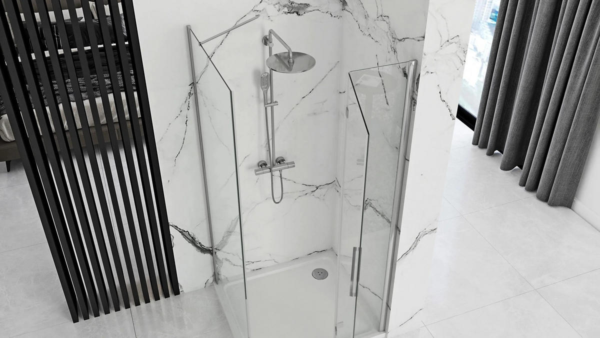 DUSCHKABINE Rea Molier Chrom 100x90 - Chromfarben, Glas (100/90/190cm) - REA