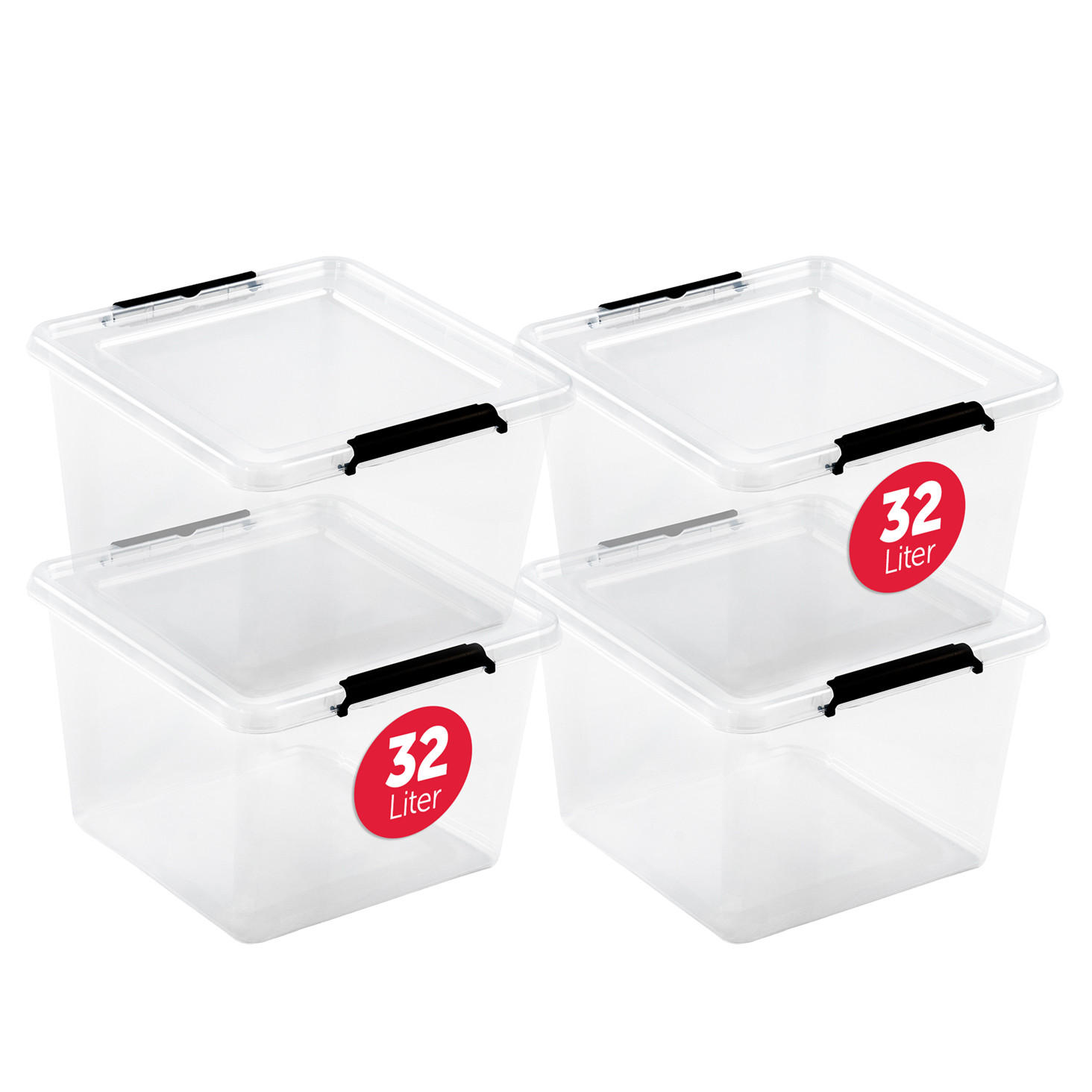 AUFBEWAHRUNGSBOXEN mit Deckel 32l im 4er Set - Transparent, Kunststoff (39/26.5/39cm) - BOXXivo