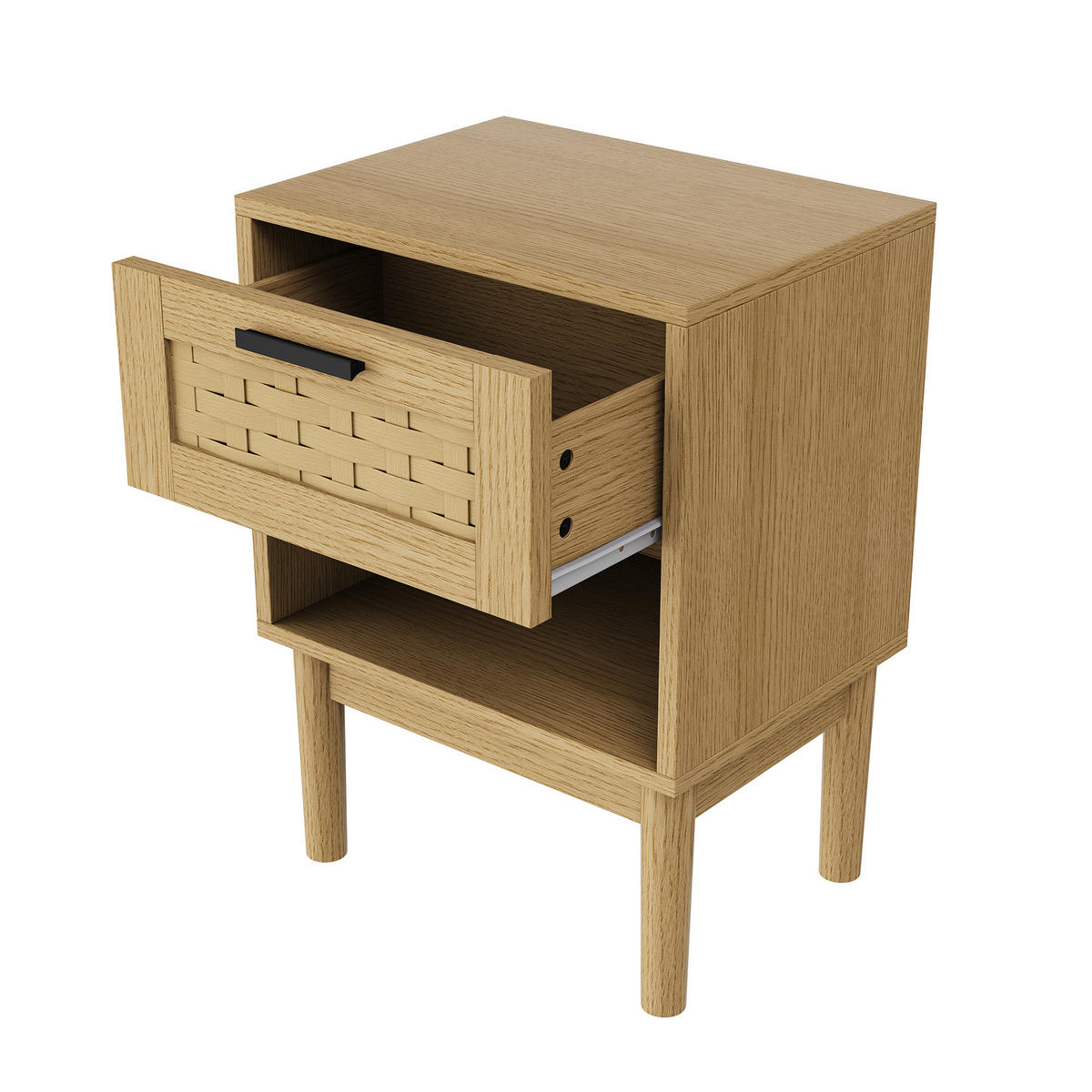 NACHTTISCH 2er-Set Eiche-Optik mit Rattan-Front, 1 Schublade & Fach - Eichefarben, Holz (30/55/40cm) - CASIVA