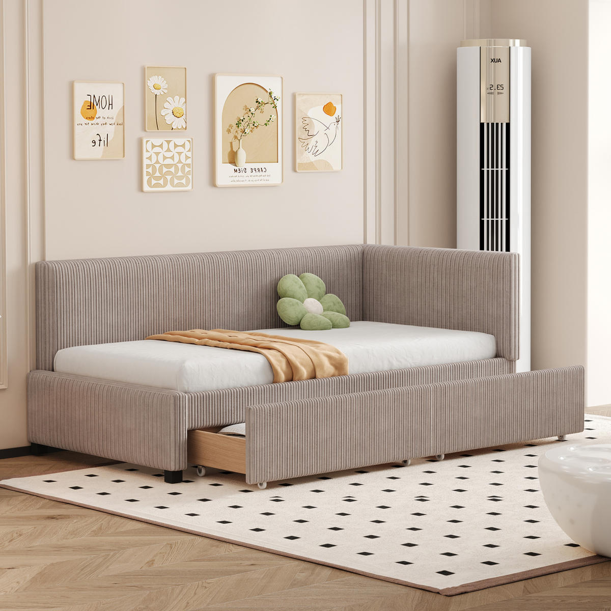 KINDERBETT 90/200 cm DE-01911, in Grau, mit Sofafunktion und 2 Schubladen - Grau, Holzwerkstoff (90/200cm) - ComfortXL