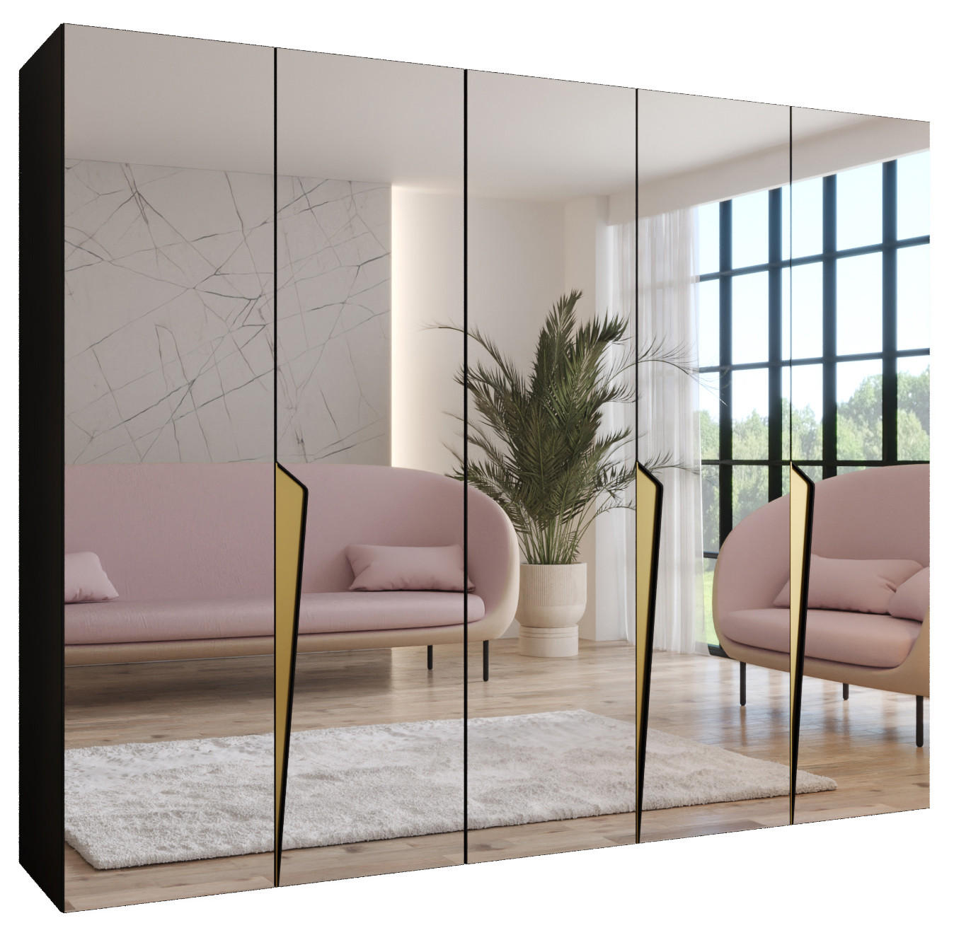 DREHTÜRENSCHRANK 202/250/52 5-türig - Goldfarben/Schwarz, Holz/Metall (250/202/52cm) - Abiks Möbel