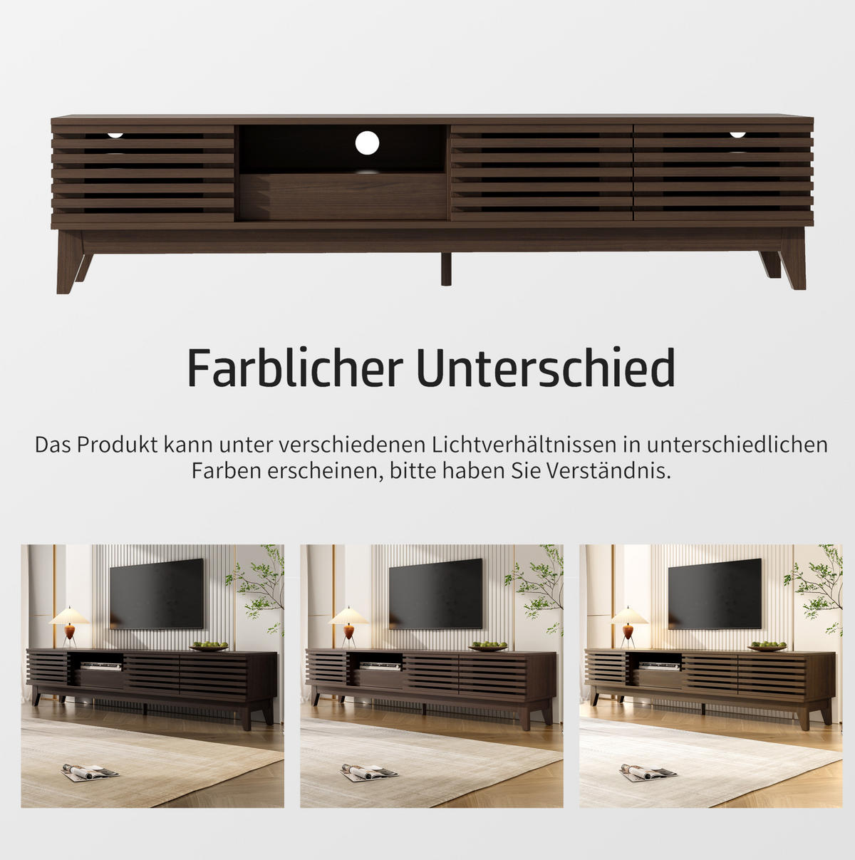 TV-LOWBOARD aus Holzwerkstoff 170x35x40 cm Natur mit 3 Türen, 1 Schublade und Kabeldurchführung im Vintage-Lamellendesign - Naturfarben, Holzwerkstoff (170/40/35cm) - Modfu