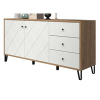 SIDEBOARD weiß matt mit Rautenoptik, Eiche Artisan 183 cm, Kommode mit Soft-Close - Eichefarben/Schwarz, Holzwerkstoff/Kunststoff (183/76/40cm) - Top.Furn