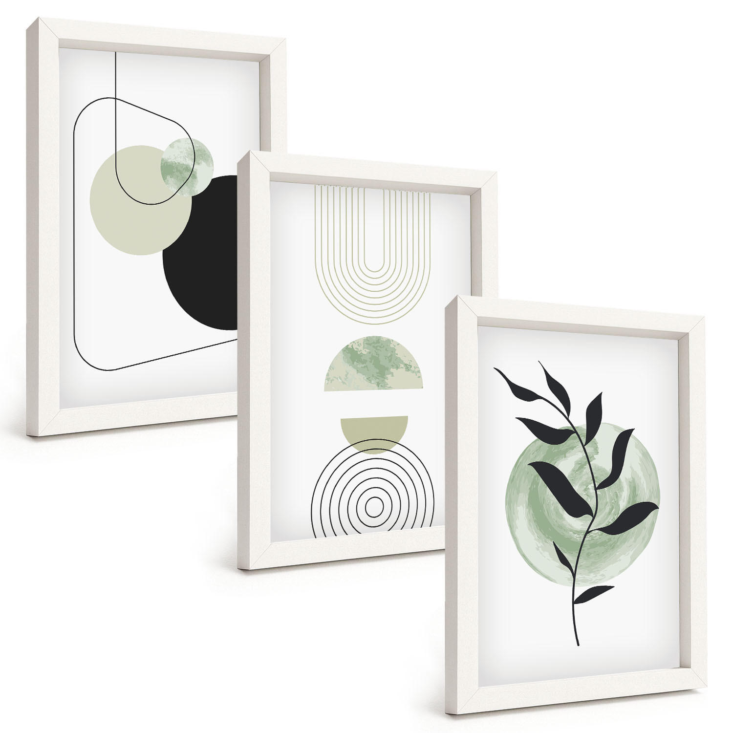 BILDER SET 3er Set - 20x30 cm Weißer Rahmen - Abstrakte Pflanzenformen - Weiß, Kunststoff (20/30cm) - TULUP