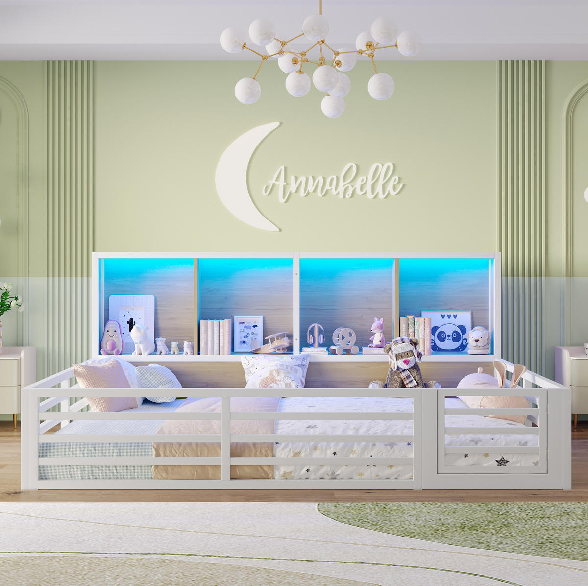 KINDERBETT aus Metall und MDF 140x200 cm in Weiß mit LED-Beleuchtung - Weiß, Metall (140/200cm) - Modfu