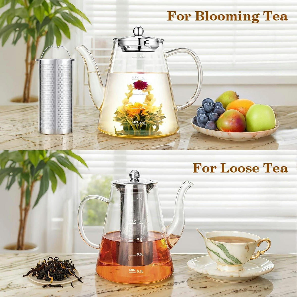 TEEKANNE Glas 1,5 Liter mit Siebaufsatz - Transparent, Glas (21.5/14.5cm)
