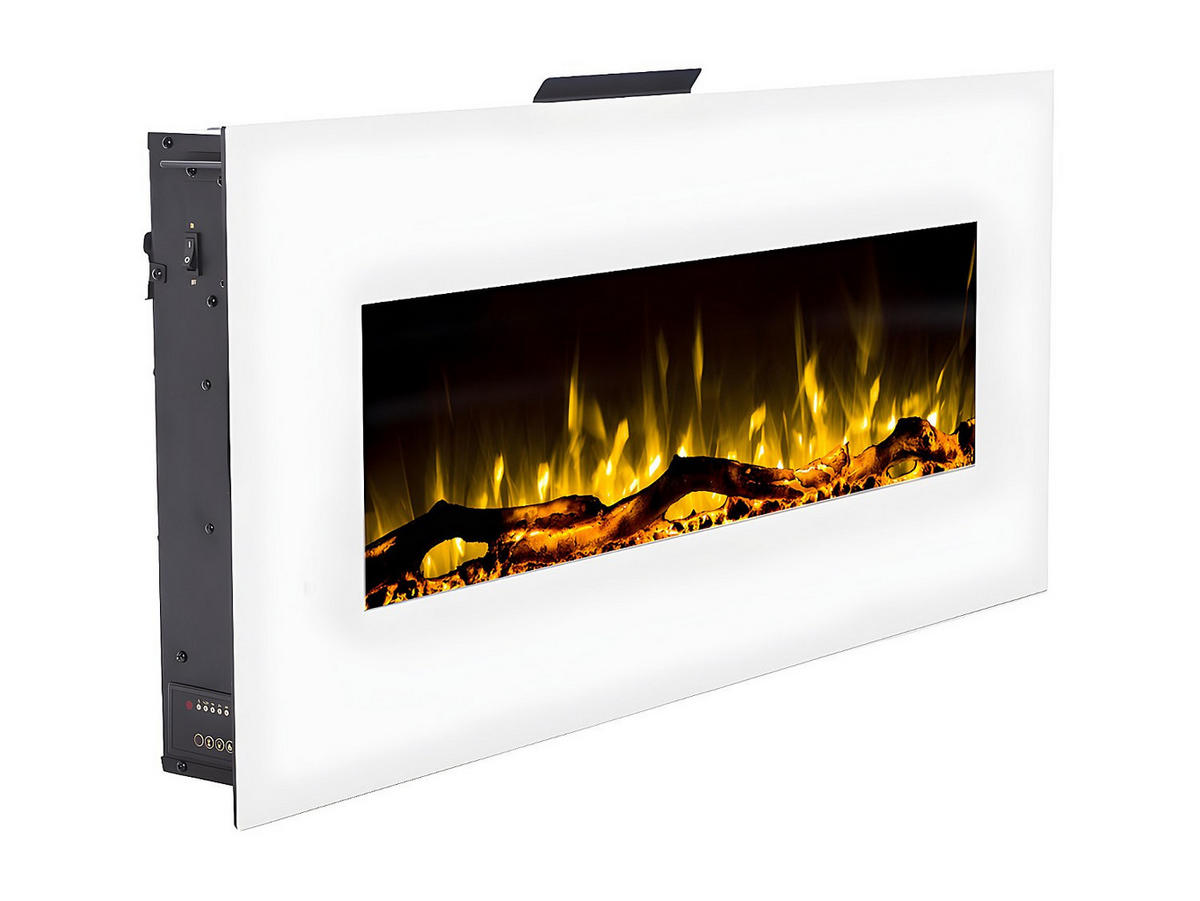 KAMIN - 110 cm x 14 cm - glas - weiß Lalita - Weiß, Glas/Metall (110/49/14cm) - Vente-Unique