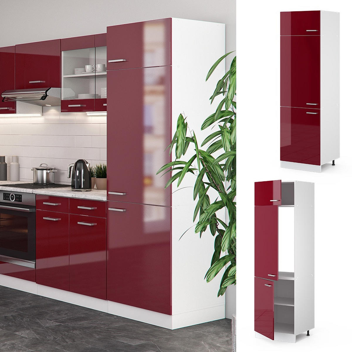 KYLSKÅP R-Line Röd högblank 60 cm - Vit/Röd, Träbaserade material (60/206.8/57cm) - Vicco
