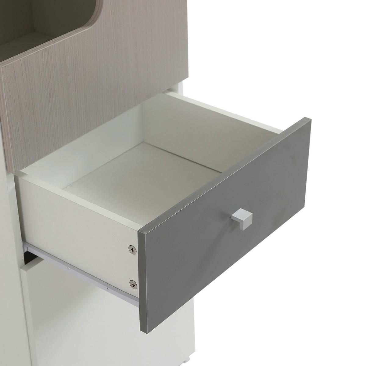 BÜCHERREGAL in Weiß und Grau mit L-förmiger Tür, Schublade und Metallknöpfen, B40/T45/H184cm - Weiß/Grau, Holzwerkstoff/Metall (45/184/40cm) - STILVORA