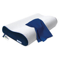 ORTHOPÄDISCHES Nackenkissen ERGO VARIO inkl. blauem Baumwoll- Schonbezug, 60x30x10/12, Rücken- & Seitenschläfer, cosyPUR® Memory Foam - Blau, Textil (30/60cm) - casimum