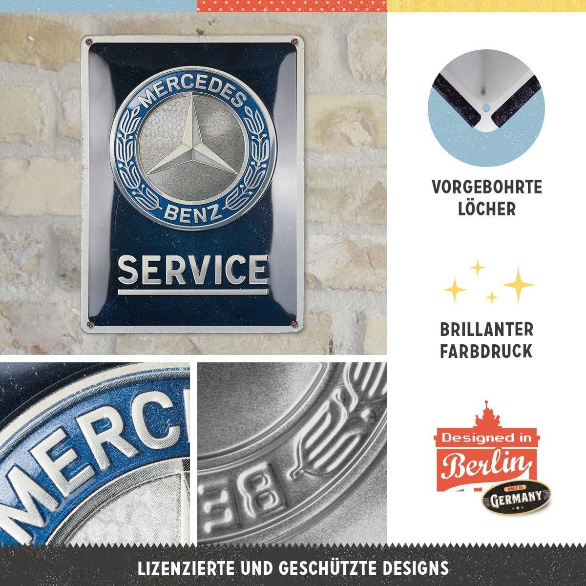 BLECHSCHILD 30/40 cm Mercedes-Benz Service Emblem Blue - Multicolor, Metall (30/40/0.2cm) - Nostalgic-Art