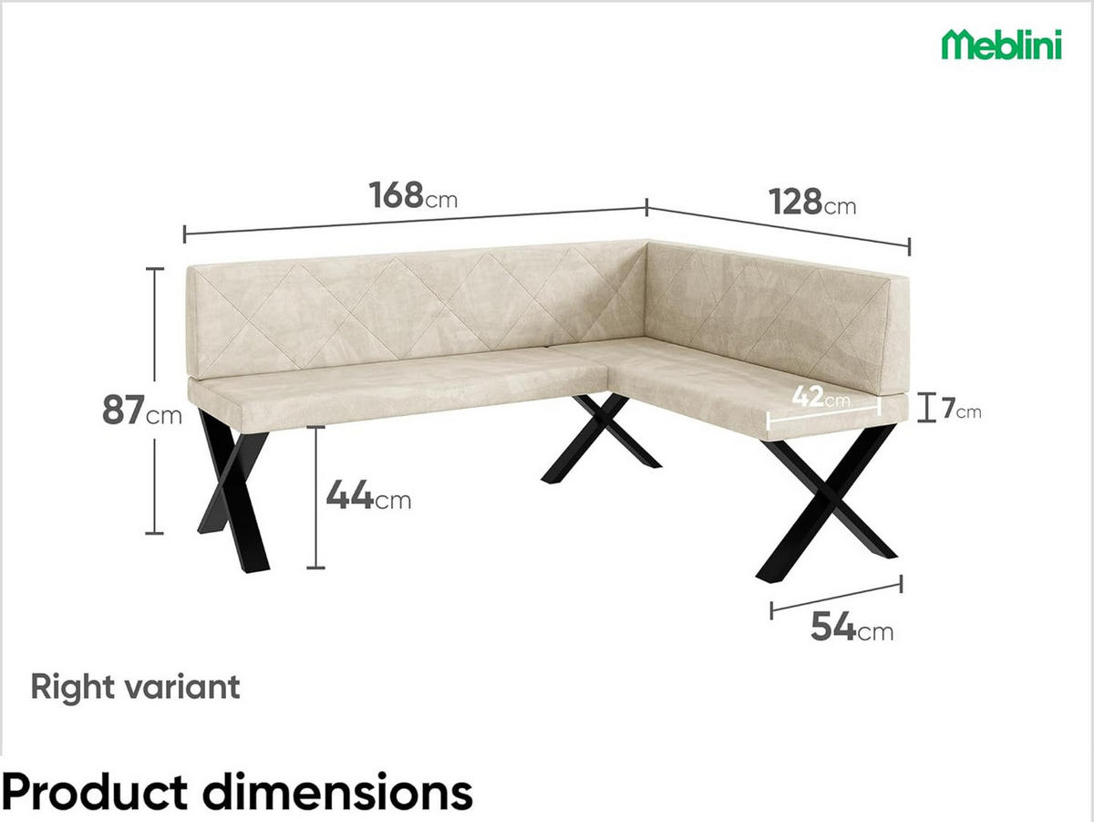 ECKBANK ERIC_X - Creme, Textil (128/168cm) - Meblini
